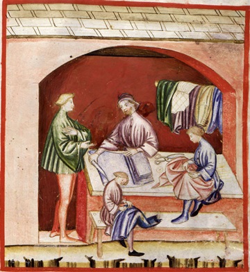 Miniatura mostrando los usos de la seda (siglo XIV)