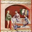 Miniatura mostrando los usos de la seda (siglo XIV)