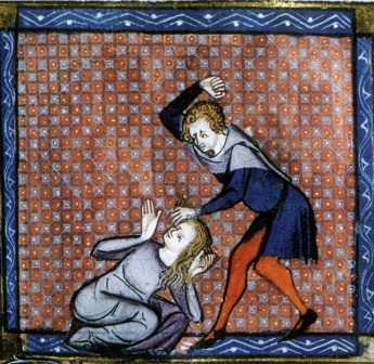 Hombre golpeando a una mujer (siglo XIV)