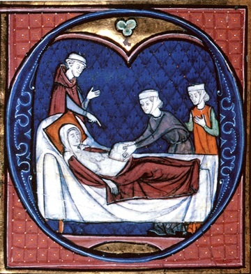 Médico controlando cesárea - siglo XIII