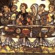 Escena de banquete medieval.